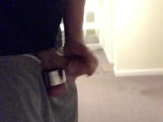 MESSY PISSING and JERK OFF all OVER my Friends Apartment Block ** Ball Weights ON **