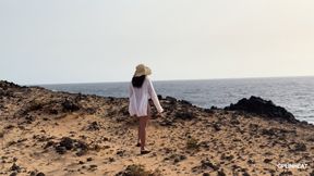 My Big Thai Tits Tremble in the Salty Wind, Hard Nipples Exposed at the Naked Beach