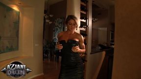 Abby Marie takes off tight black dress and plays with her big clit
