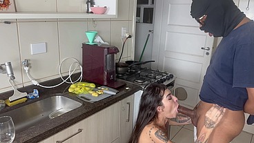 Cooking and suddenly i got fucked bareback by my friend BBC