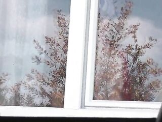 Public nudity Bare in public. Taxi driver watching a sexy hot woman mother I'd like to fuck which in robe out of pants and brassiere clean kitchen window Outdoors Outside Titties Large natural melons Curly vagina Golden-haired Voyeur