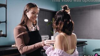 Dyke 19 year old barista Hazel Moore lesbian sex at work with hispanic GF