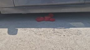 CAR TIRE TEDDY CRUSH – I FLATTEN HIM THEN CLEAN MY WHEELS WITH HIM.