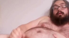 Fat bear displays his rear and spanks it, masturbates, and orgasms