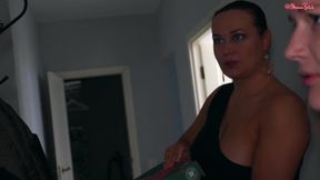 Oksana Katysheva and her busty friend get down and dirty with a lucky pizza delivery boy
