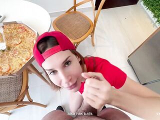 Horny pizza delivery angel gets screwed hard so that babe doesn't lose her job