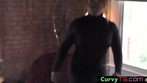 Voluptuous ebony transgender delights in self-pleasure