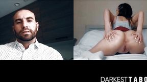 Athena Faris: Tattooed babe fingering her natural big tits in stockings