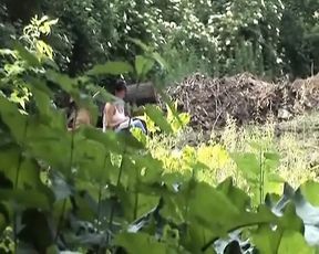 Chubby German lady gets a loaded pecker deep inside her muff outdoors