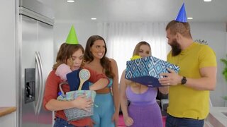 Bearded stud cheats on GF with two lesbian roommates