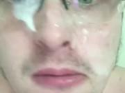 After the Shot | Big Sticky Glasses Facial. Thick Dripping Cum ; p