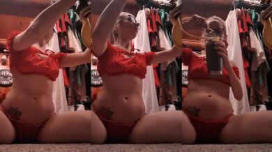 Dabbing In Red Lingerie 2 Piece Blonde Amateur French Kink POV