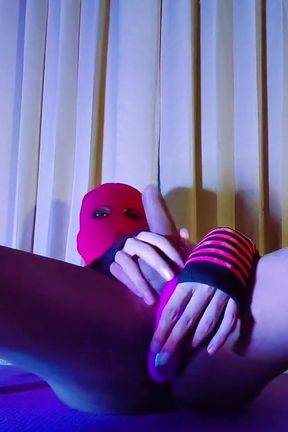 Pink Balaclava Mask Sissy Dyed Pubic Hair Play with a Vibrator