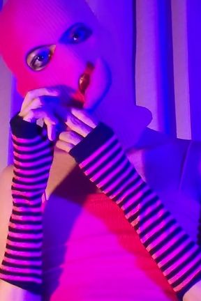 Pink Balaclava Mask Sissy Dyed Pubic Hair Play with a Vibrator
