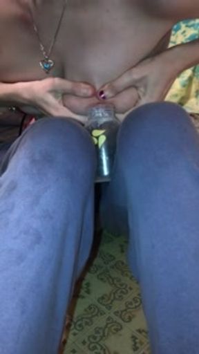 Hot milking teen drinks her breast milk