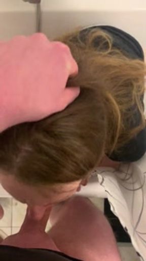 Filthy slut driinks piss while sucking cock, til she can't swallow any more