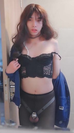 Asian Sissy Deepthroat in Chastity