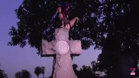 Two emo bitches get blacked and pounded in doggy style under the dark night sky