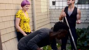 STRAIGHT BOYS FUCK - Two amateur guys with big dicks pounding neon haired chick (Guy_with_Big )