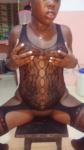 Table Humping in Sexy Fishnet Outfit