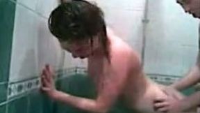 My best friend screws Uzbek brunette harlot in the sauna
