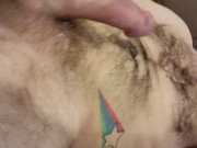 Hairy Otter with star tattoos blasts a huge load cumshot of jizz all the way to his face