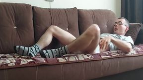 Nerdy College Boy With Big Dick Wearing Cute Undies And Socks With Footballs Jerking Off Instead Of Studying 6 Min