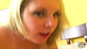 Enormous titted platinum goddess spreads her juicy booty with joy for a deep ass pounding
