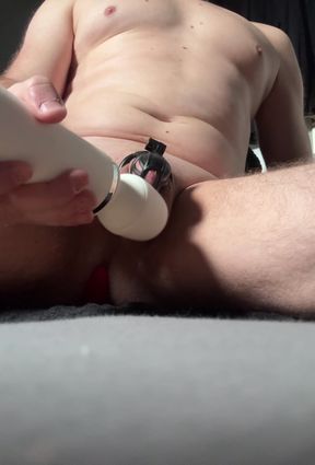 Cumshot in Chastity Cage
