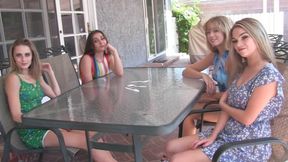 Four hot girls and one eager guy in a strip spoons game
