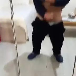 Albanian Dad cumming in front of mirror