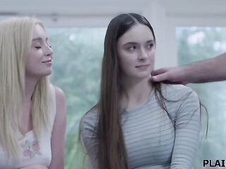 Breasty Hazel Moore stays with her classmate Lexi Lore and her stepdad.That babe finds out hes a bit of a creep and desires to bang her and his stepdaughter