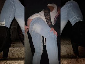 Sissy whore on the road with the dildo