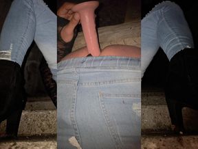 Sissy whore on the road with the dildo