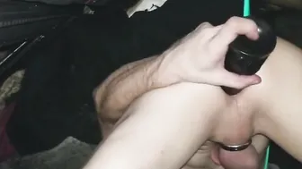 Twink uses BBC squirting dildo for anal creampie and self facial