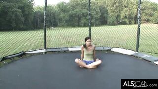 Slender 18 Year Old Jumps on Trampoline and Masturbates