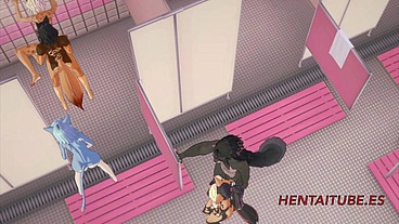 Furry Yiff Hentai - Orgy in the Shower Room - Japanese asian manga anime cartoon game porn animation