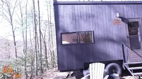 Blacked stud fucks tattooed female in secluded cabin