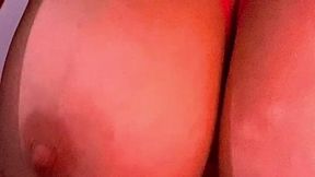 Horny Girl gets Cum Shot on Huge natural Tits