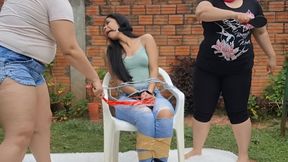 Chubby Queens Tying Up the Skinny Girl : Bondage