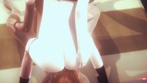 Annilingus bareback on two femboys cumming in tight holes