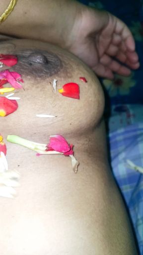 married couples enjoying roleplay romance in flower bed in kitchen side   Clip 1