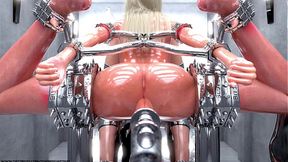 Golden-haired captive in steel restraints - intense session!