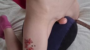 Horny Stepsister Riding Massive Dildo on Her Pillow