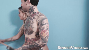 Horny Jessa Rhodes gets her muff drilled by the heavy rod of tatted Jessa Rho