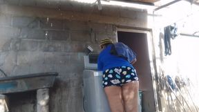 I show my big ass to my perverted neighbor because he loves my ass so much