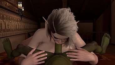 Thick Elf Girl Backed a Goblin to the Wall
