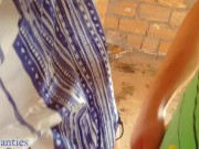 Cute girl asks to cum in panties at a construction site