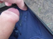 My big thick dicks blows a white wad of cum in my undies with an uncut tradie out bush