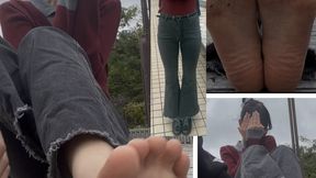 First Time Experience! Comparing the Feet of Incredibly Sensitive Beautiful 5 Foot 7 Inch Japanese College Girl! 5 Min 35 Sec